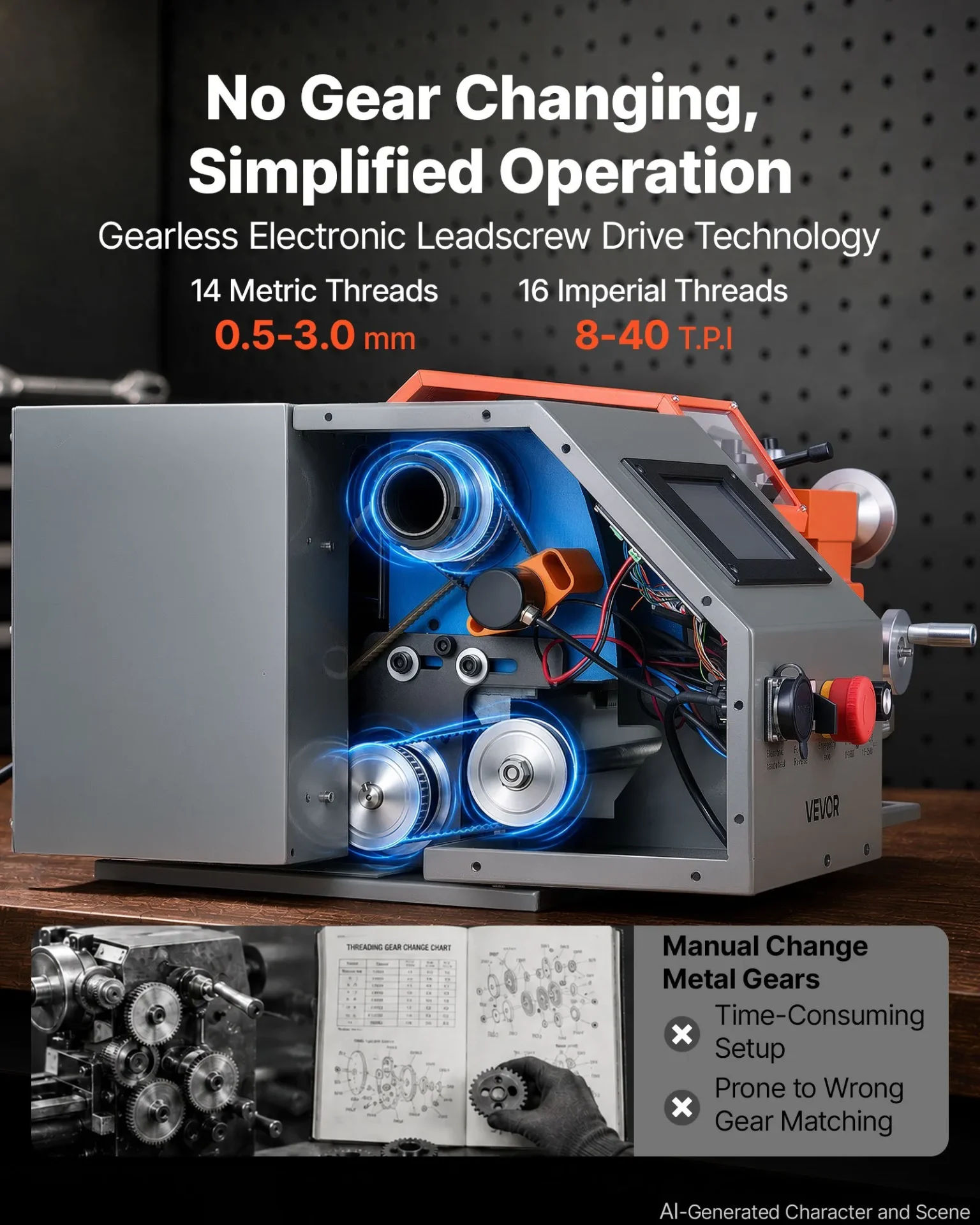 Струг за метал със сензорен CNC контрол Vevor MX-210V, Мощност 1100 W, Разстояние между центровете 400 мм, До 2500 об/мин - Image 5