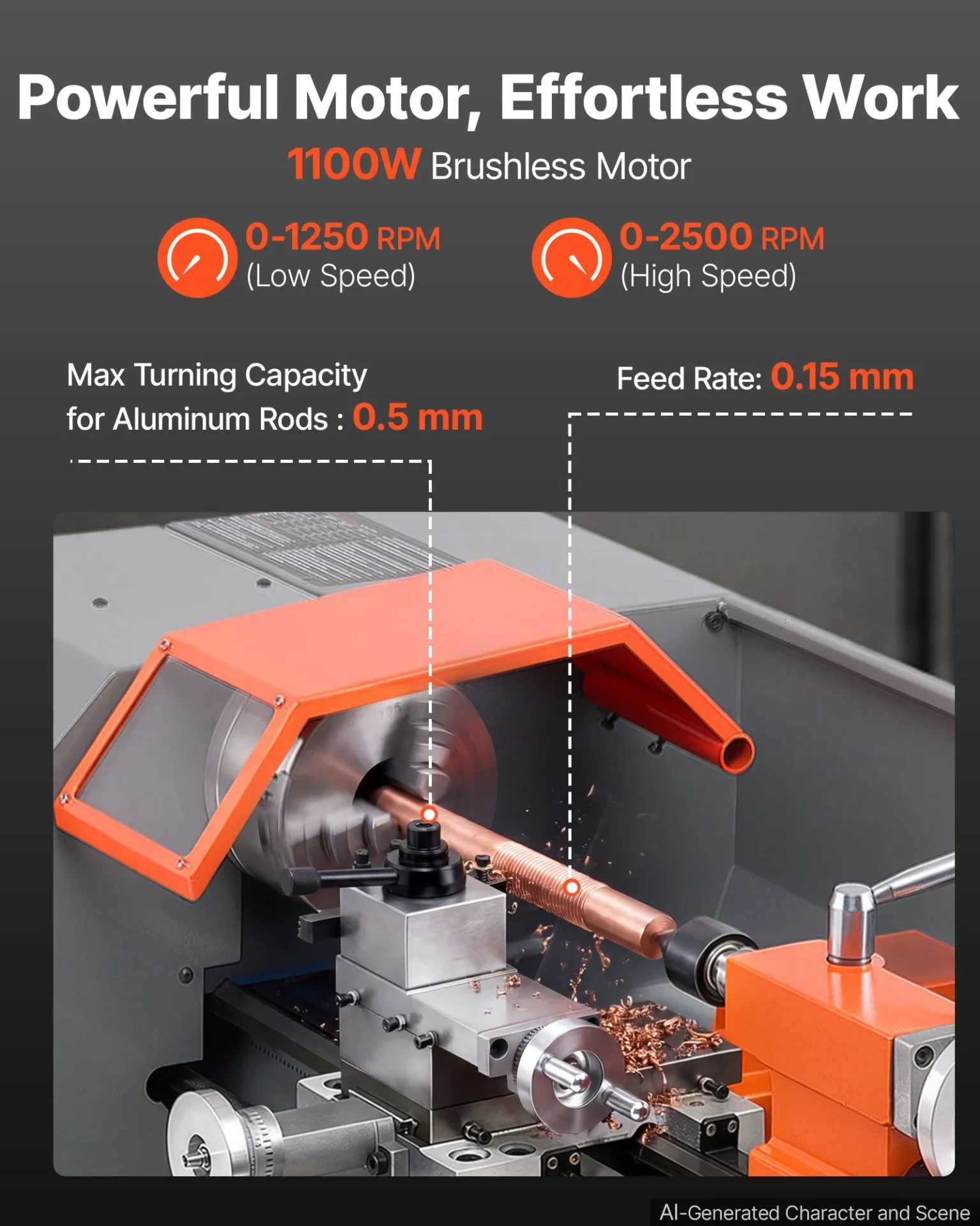 Струг за метал със сензорен CNC контрол Vevor MX-210V, Мощност 1100 W, Разстояние между центровете 400 мм, До 2500 об/мин - Image 6