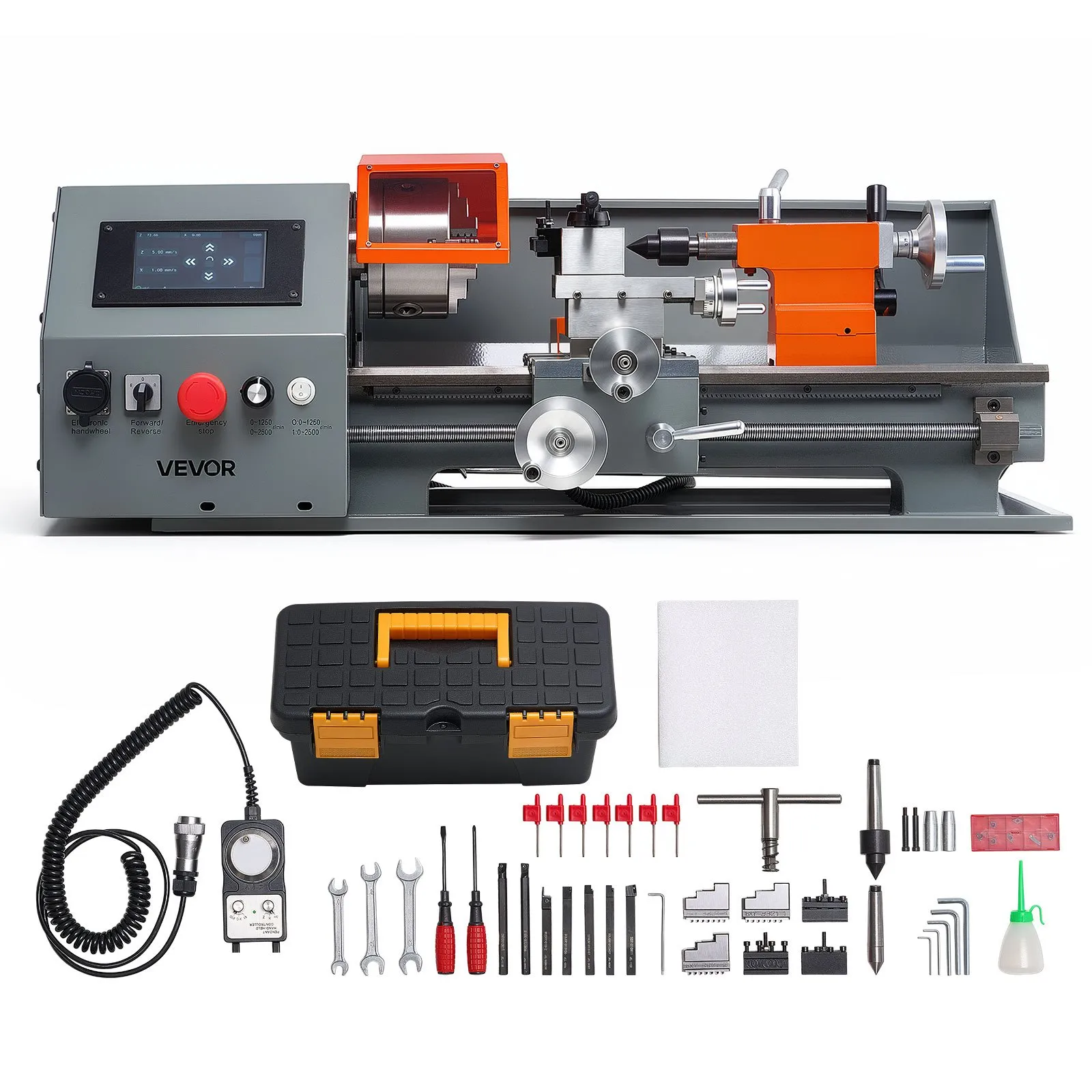 Струг за метал със сензорен CNC контрол Vevor MX-210V, Мощност 1100 W, Разстояние между центровете 400 мм, До 2500 об/мин - Image 8