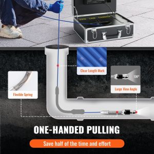 Камера за канали VEVOR H6FTR, 40 метра с Екран 7", DVR функция, Водоустойчива, 12 регулируеми светодиода, Слот за SD карта 16 GB - Image 4