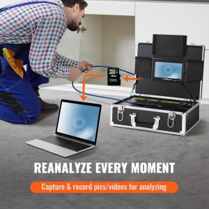 Камера за канали VEVOR H6FTR, 40 метра с Екран 7", DVR функция, Водоустойчива, 12 регулируеми светодиода, Слот за SD карта 16 GB - Image 5