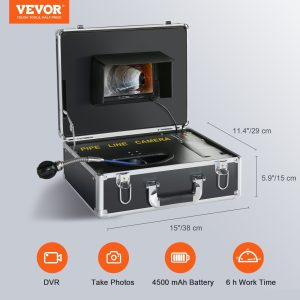 Камера за канали VEVOR H6FTR, 40 метра с Екран 7", DVR функция, Водоустойчива, 12 регулируеми светодиода, Слот за SD карта 16 GB - Image 6