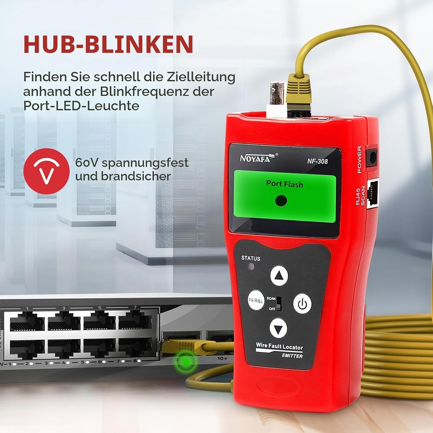 Кабелен тестер NOYAFA NF-308S, Измерване до 350 м, Поддържани връзки RJ45, RJ11, BNC и USB, Поддържани мрежови кабели CAT5e и CAT6 - Image 4