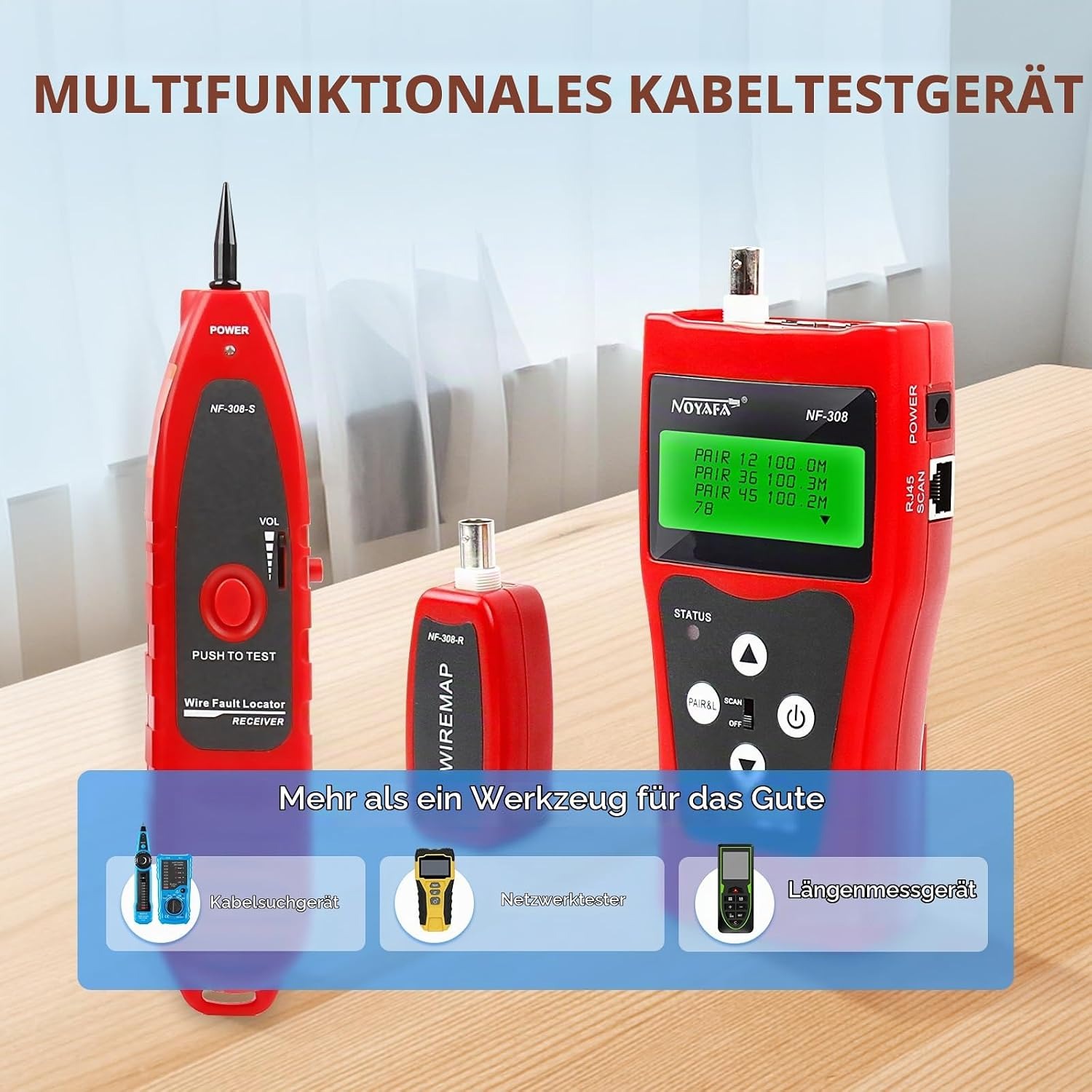 Кабелен тестер NOYAFA NF-308S, Измерване до 350 м, Поддържани връзки RJ45, RJ11, BNC и USB, Поддържани мрежови кабели CAT5e и CAT6 - Image 6