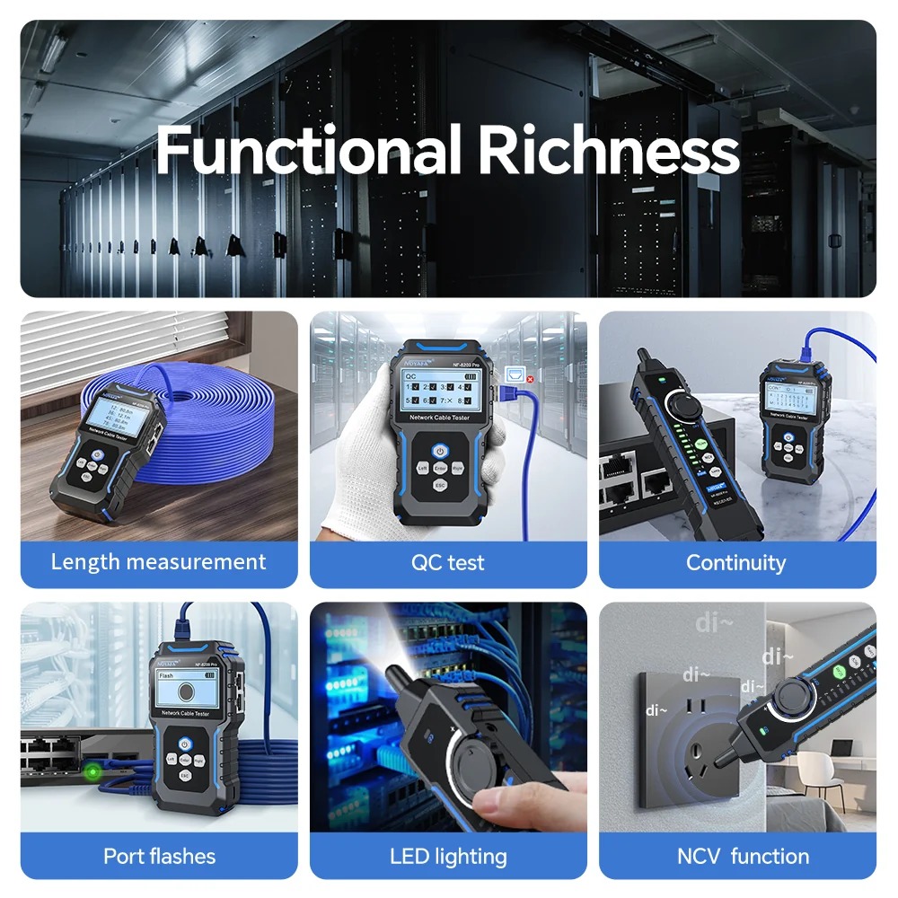 Мрежов кабелен тестер NOYAFA NF-8209 Pro, Измерване до 350 м, PoE и NCV, Режими за проследяване: цифров SCAN и аналогов CONT - Image 5