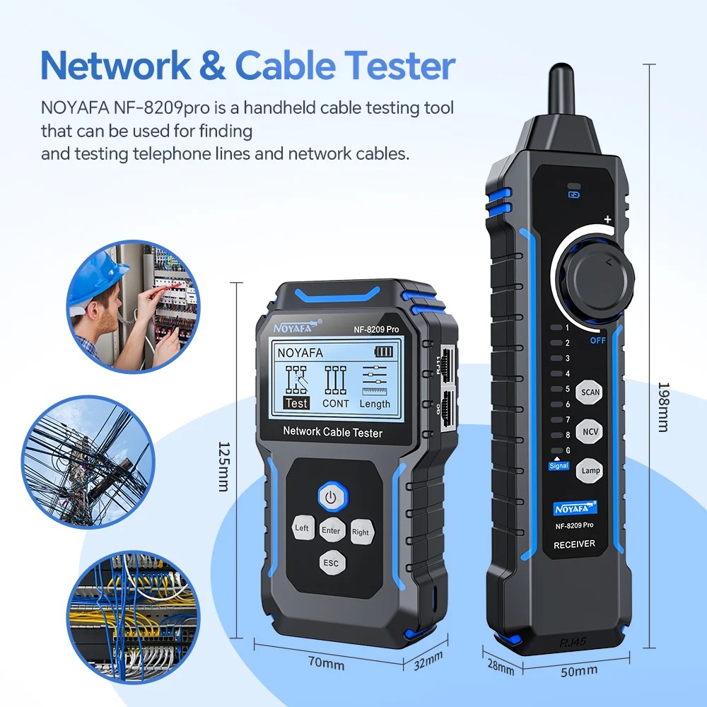 Мрежов кабелен тестер NOYAFA NF-8209 Pro, Измерване до 350 м, PoE и NCV, Режими за проследяване: цифров SCAN и аналогов CONT - Image 6