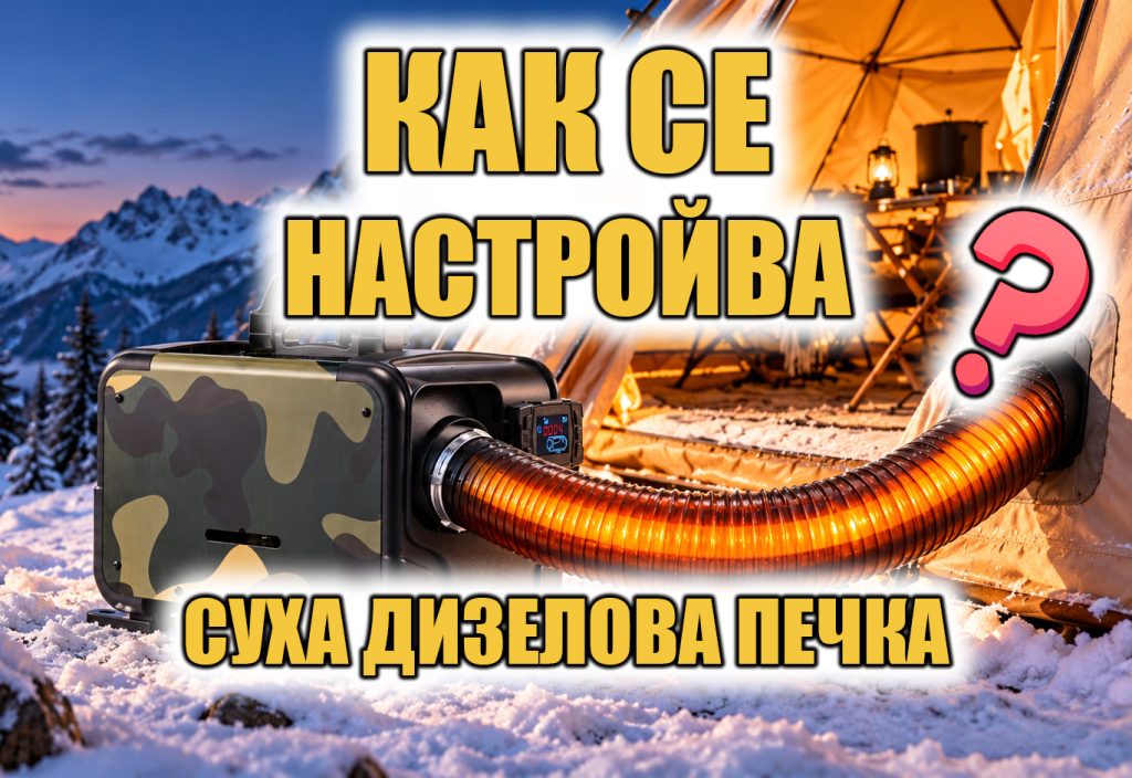 Снимка на дизелова печка която отоплява палатка през зимата и текст към статията Кка се настройва суха дизелова печка
