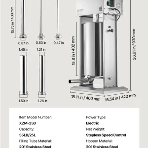 Електрическа пълначка за месо Vevor XZM-25DV2, Капацитет 25 литра, Мощност 400 W, Педал за управление и 5 фунии - Image 7