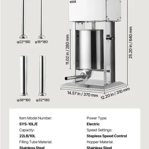 Пълначка за месо на ток Vevor SYS-10L/E, Капацитет 10 литра, Мощност 200 W, Безстепенно регулиране на скоростта - Image 7