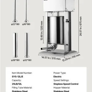 Електрическа пълначка за месо Vevor SYS-12L/E, Вместимост 12 литра, Мощност 200 W, Безстепенно регулиране на скоростта - Image 7