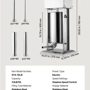 Електрическа пълначка за месо Vevor SYS-15L/E, Капацитет 15 литра, Мощност 200 W, Безстепенно регулиране на скоростта - Image 7