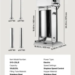 Електрическа пълначка за суджук Vevor SYS-25L/E, Капацитет 25 литра, Мощност 300 W, Безстепенно регулиране на скоростта - Image 7